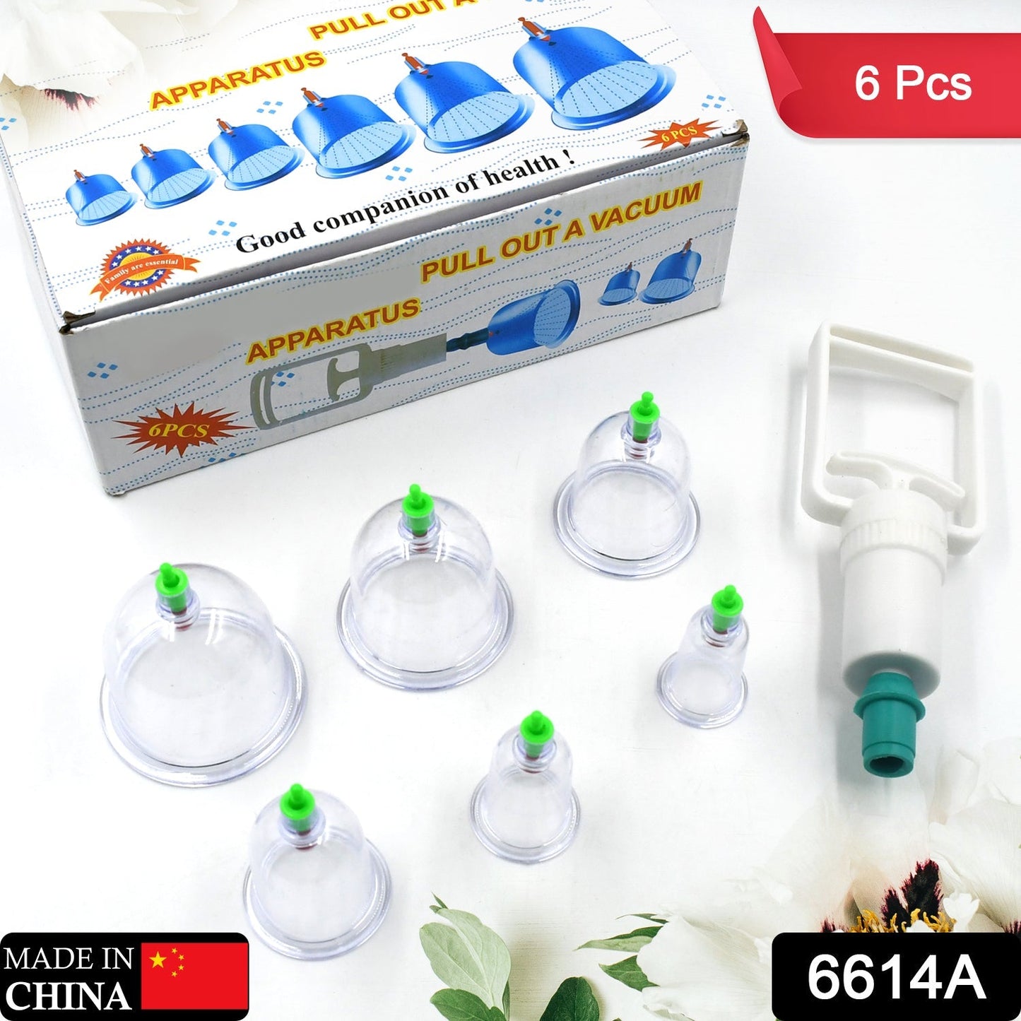 6614A Vacuum Cupping Set 6 Pcs Kit Pull Out a Vacuum Apparatus Therapy Relax Massagers Curve Suction Pumps