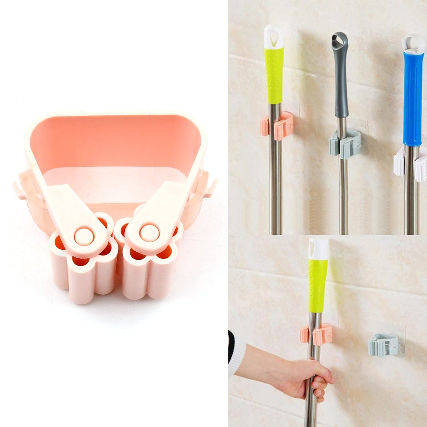 7495 Broom Holder Wall Mounted, Mop and Broom Holder Broom Organizer Grip Clips, No Drilling, Wall Mounted Storage Rack Storage &amp; Organization for Kitchen, Bathroom, Garden (1 Pc)