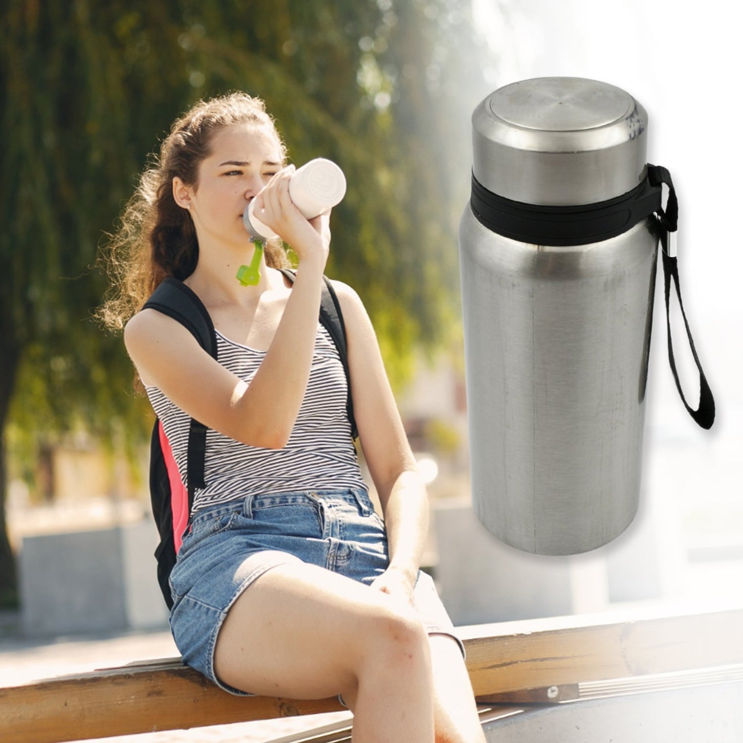 12754 Stainless Steel Water Bottle With Dori Easy to Carry Leak Proof, Rust Proof, Hot & Cold Drinks, Gym Sipper BPA Free Food Grade Quality, Steel fridge Bottle For office / Gym / School (600 Ml)
