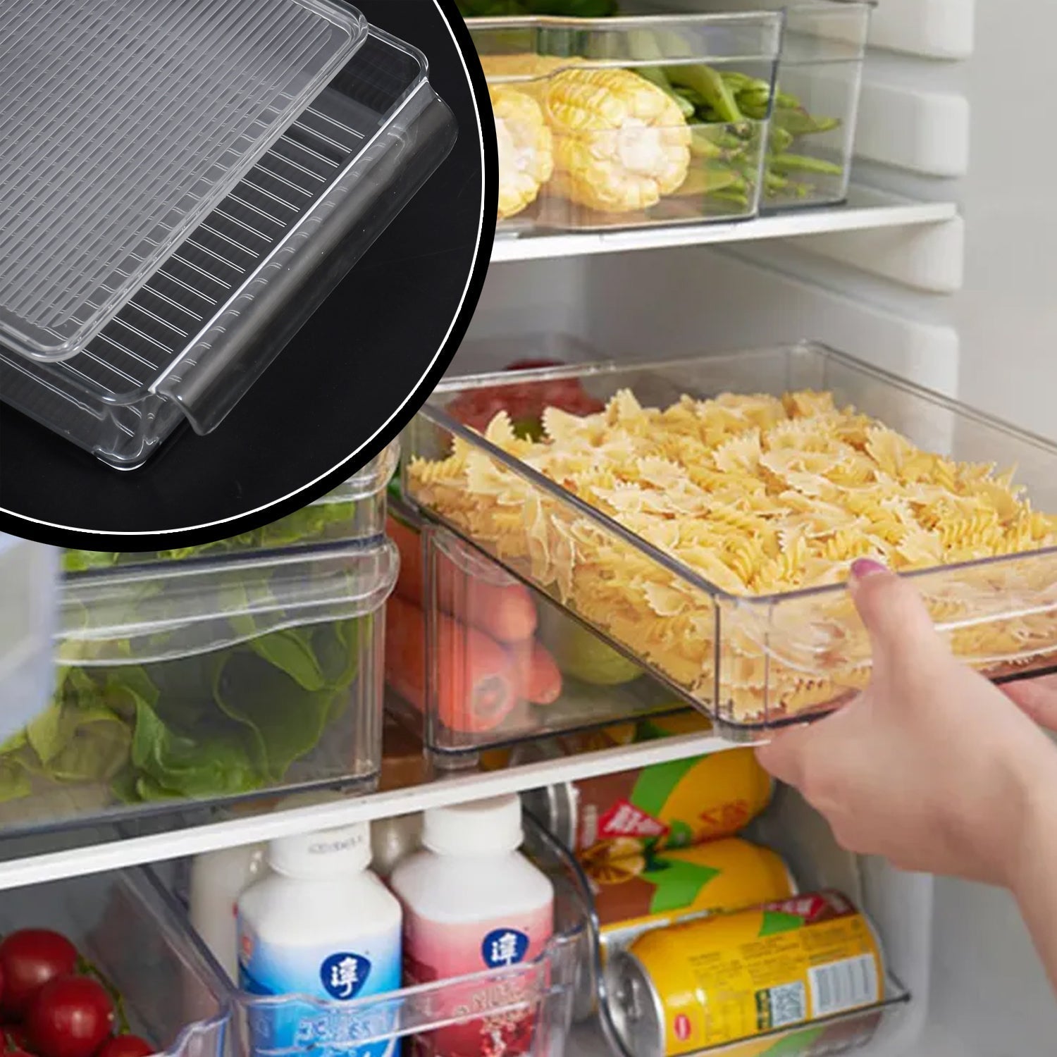5248 Refrigerator Organizer Bins Stackable Fridge Organizers for Freezer, Kitchen, Cabinets Box 
