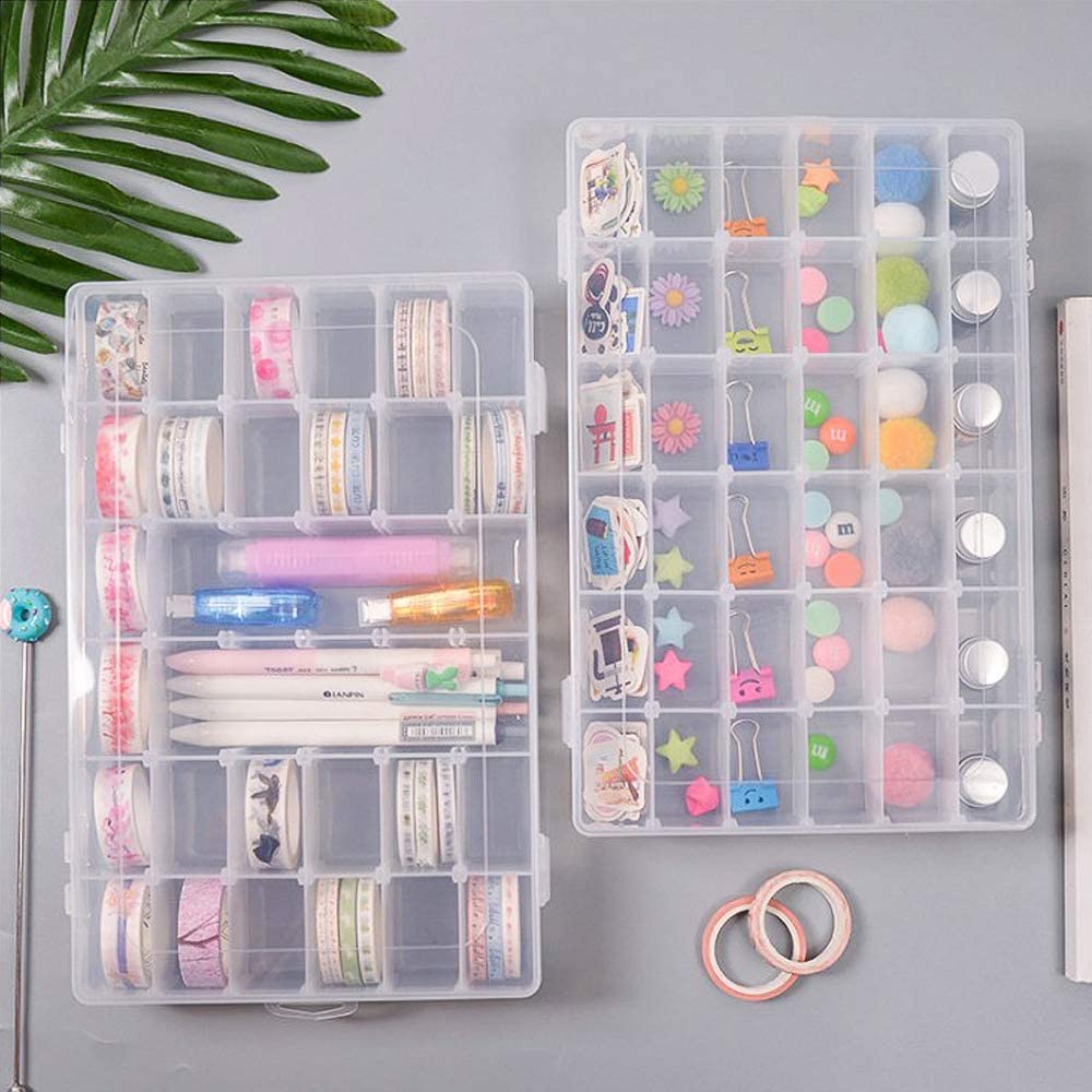7673  36 Grids Clear Plastic Organizer Box with Adjustable Compartment Dividers, Jewellery Storage Organizer Collection Box (1 pc ) 