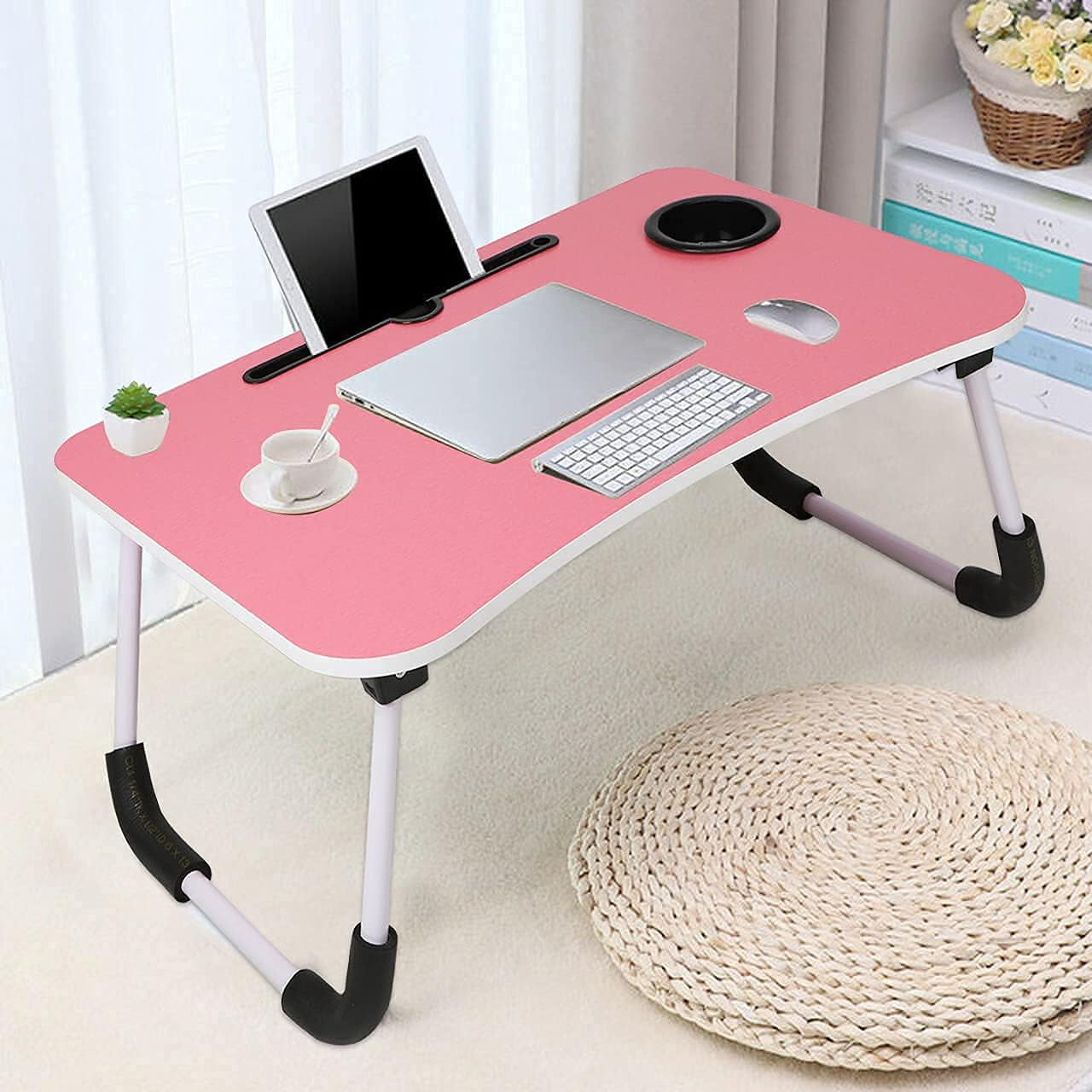 4494 Multi-Purpose Laptop Desk for Study and Reading with Foldable Non-Slip Legs Reading Table Tray , Laptop Table ,Laptop Stands, Laptop Desk, Foldable Study Laptop Table ( PINK ) 