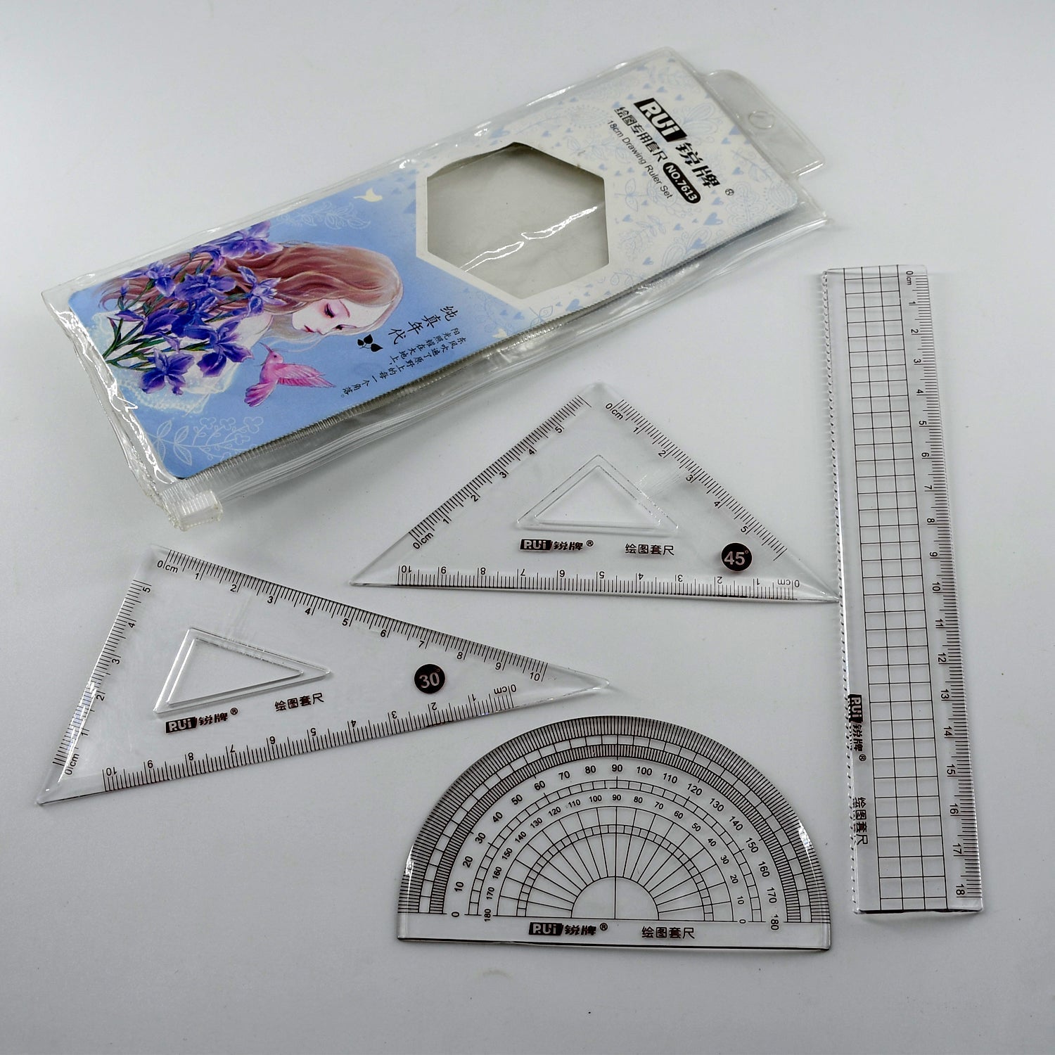 7914 4pcs Ruler Suit Stationery Set for School Student Office ,Draft Rulers for School Office Supplies and Supplies-High School 