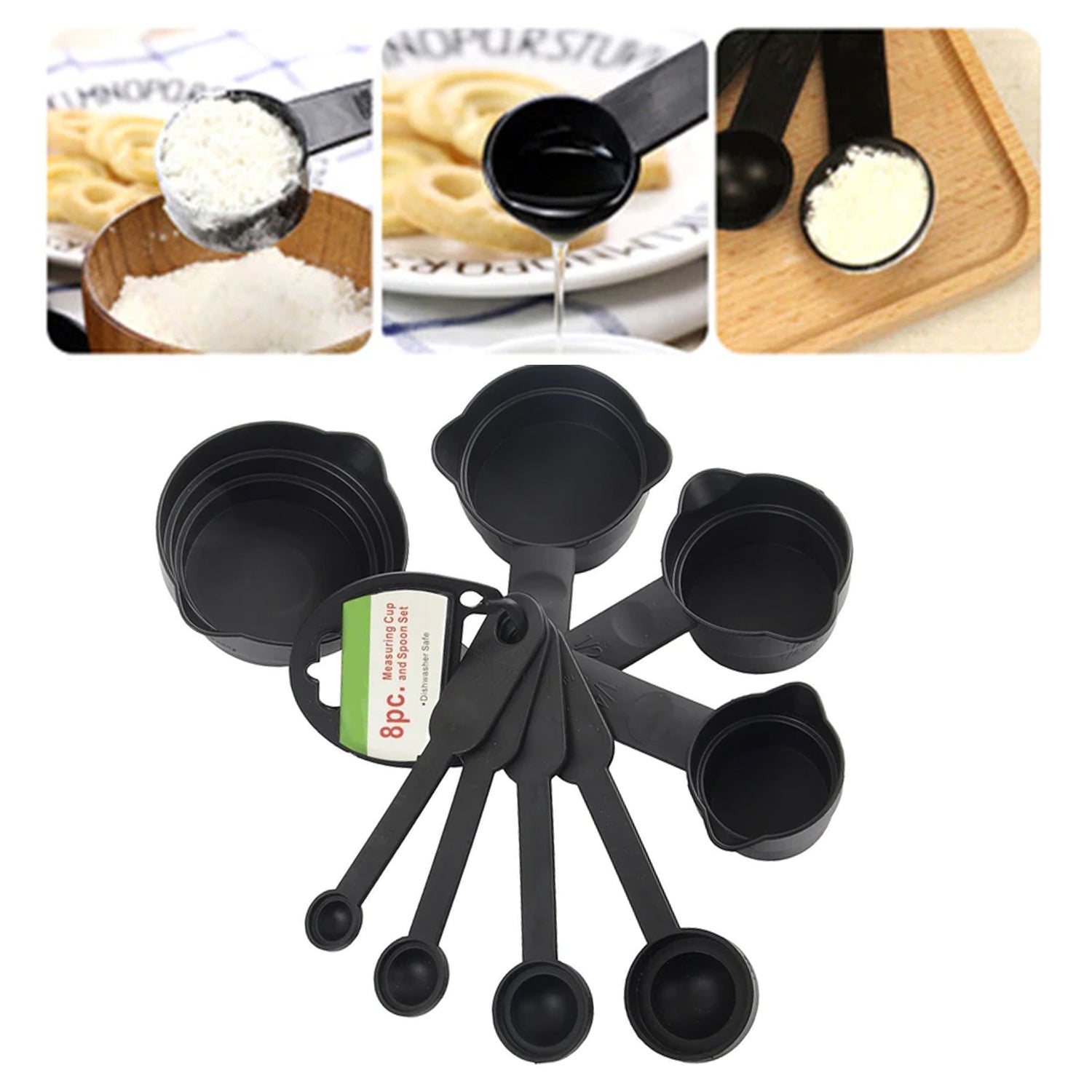 106 Plastic Measuring Cups and Spoons (8 Pcs, Black) Dukan Daily
