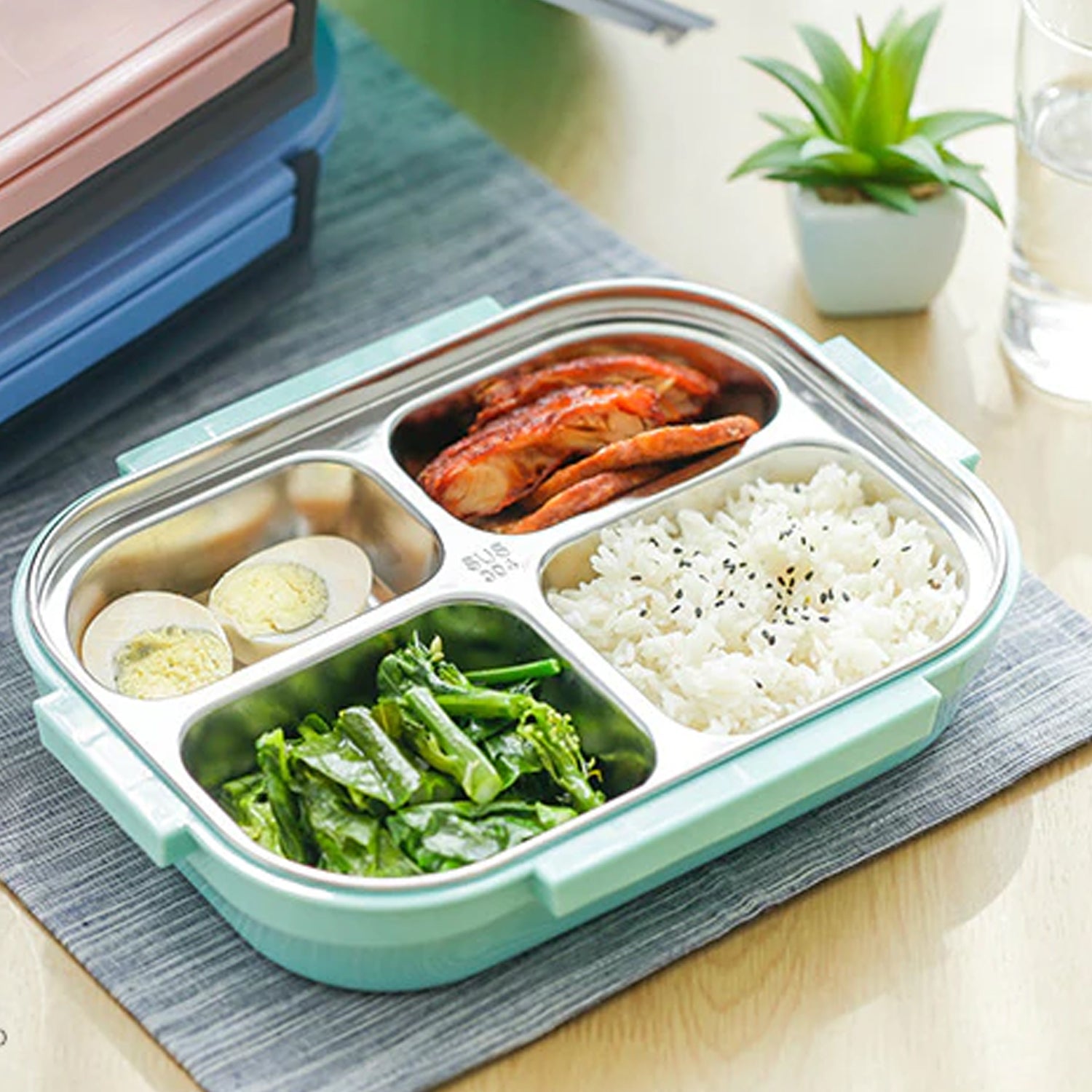 2043 White Transparent 4 Compartment Lunch Box for Kids and adults, Stainless Steel Lunch Box with 4 Compartments. 