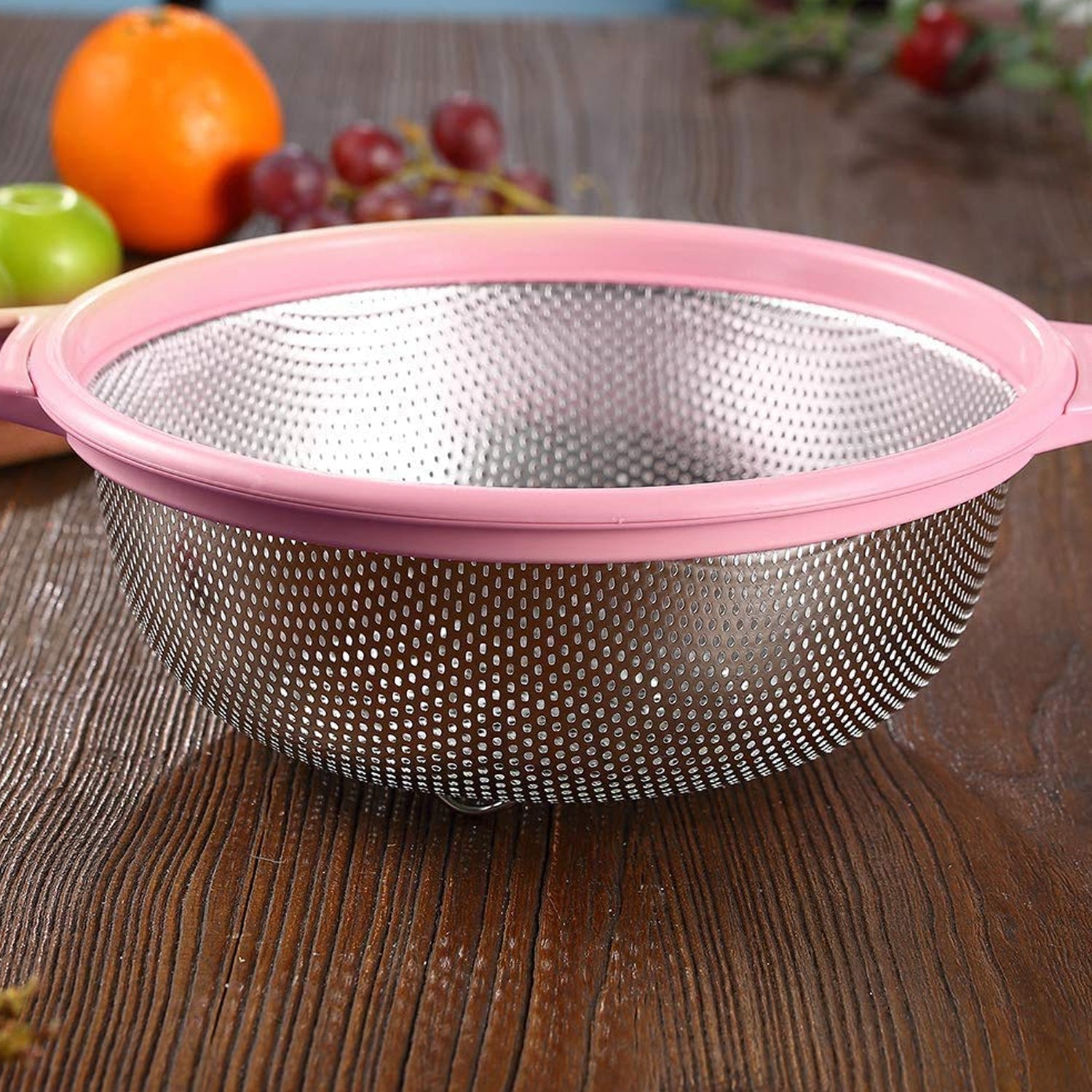 7145 Stainless Steel Colander with Handle, Large Metal Green Strainer for Pasta, Spaghetti, Berry, Veggies, Fruits,  Kitchen Food Colander, Dishwasher Safe 