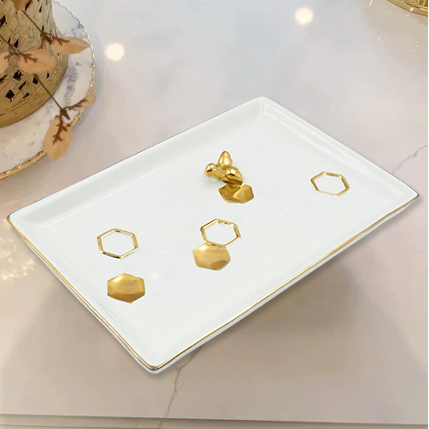 5806 Ceramic Square Plate / Tray / Dish Decoration Home Tray Tableware Decoration Plate For Kitchen Coffee Table Perfume Living Room Mini Bars Snacks, for Decorration Square Plate (1 Pc)