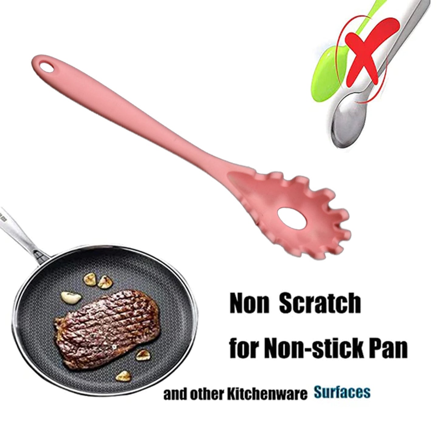 5425 Pasta Fork Silicone Cookware Spaghetti Strainer Server Spoon no Hurt The Pot High Temperature Resistant Nonslip. 
