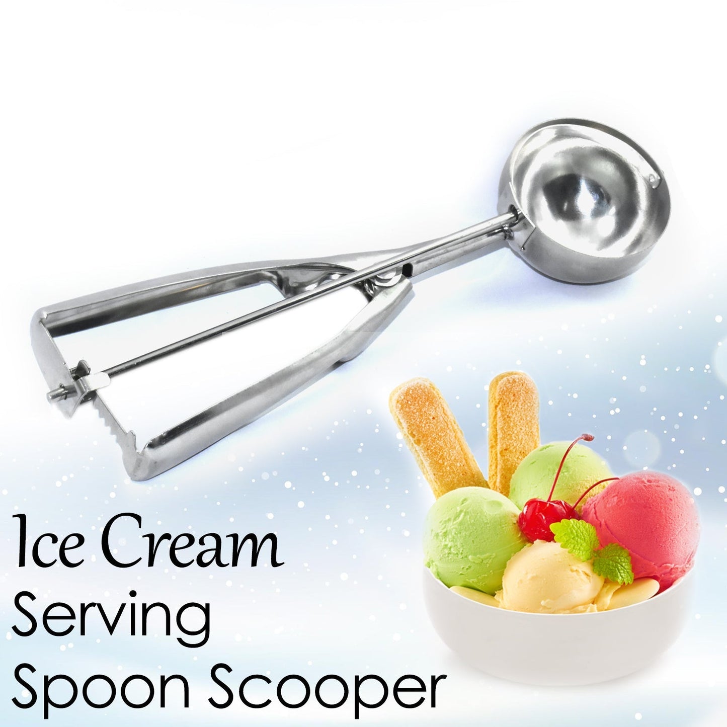 2523A Ice Cream Serving Scoop | Stainless Steel Premium Quality Ice Cream Serving Spoon Scooper with Trigger Release ( Small ) 