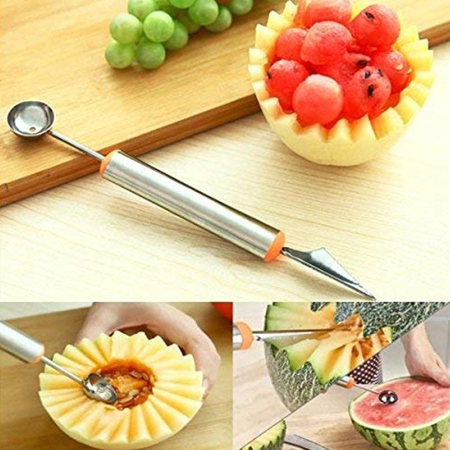 5335 Multifunctional 2 in 1 Melon Baller - Stainless Steel Dig Scoop with Fruit Carving Knife. 