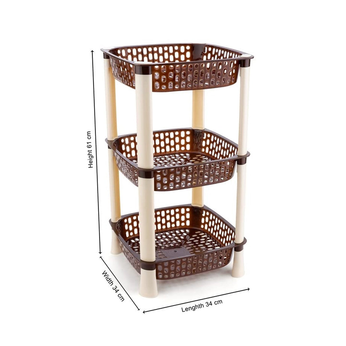 7141 Multi-Purpose 3tier Square Shape Kitchen Storage Basket Rack for Kitchen, Bedroom, Bathroom, Home, Pantry, Washing & Utility Area 