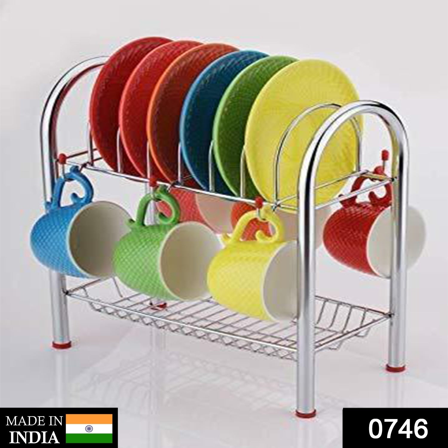 746_Stainless Steel 2 Layer Plate & Bowl Stand Kitchen Utensil Rack/Cutlery Stand 