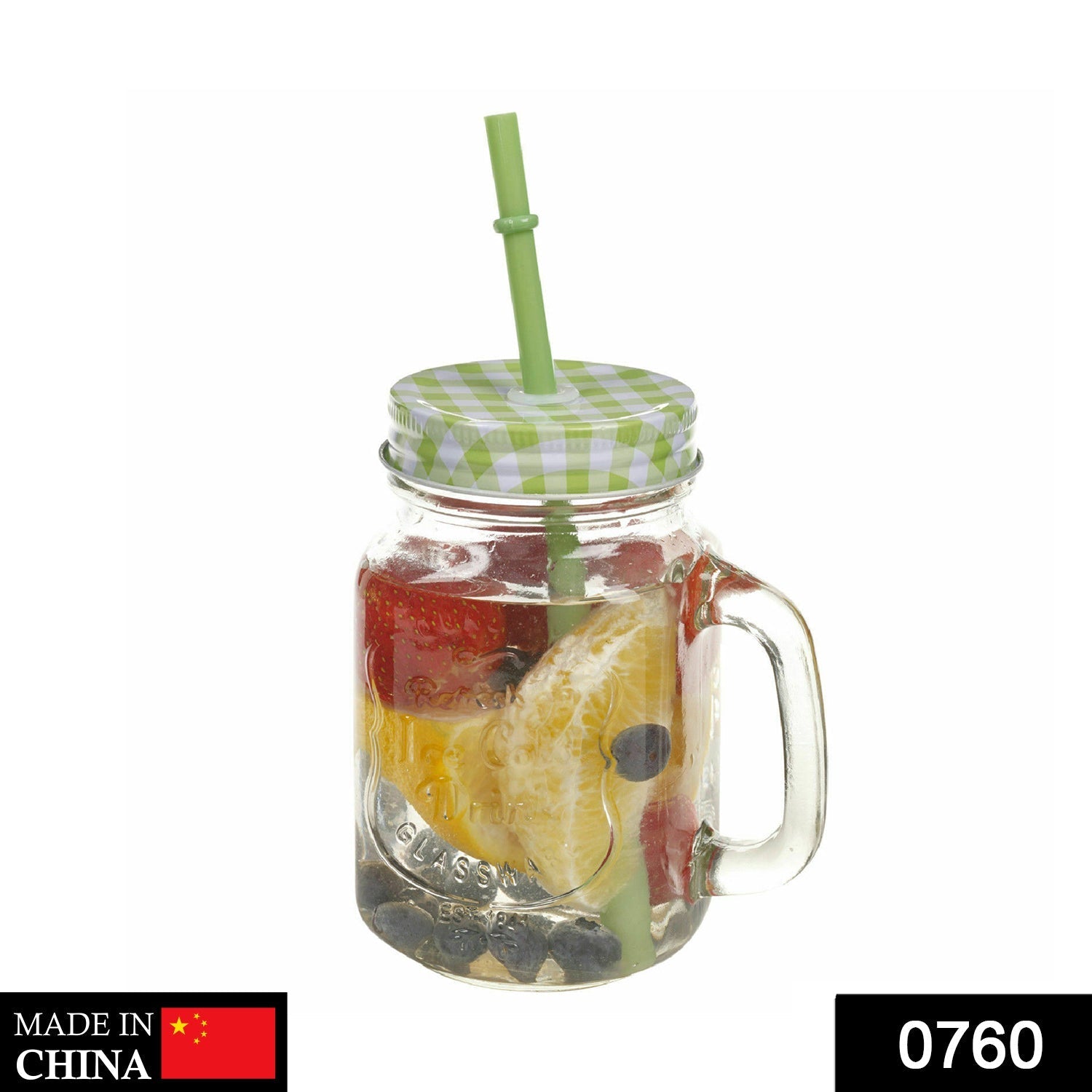 760 Drinking Cup/Glass/Mug Mason Jar with Handle & Straw 