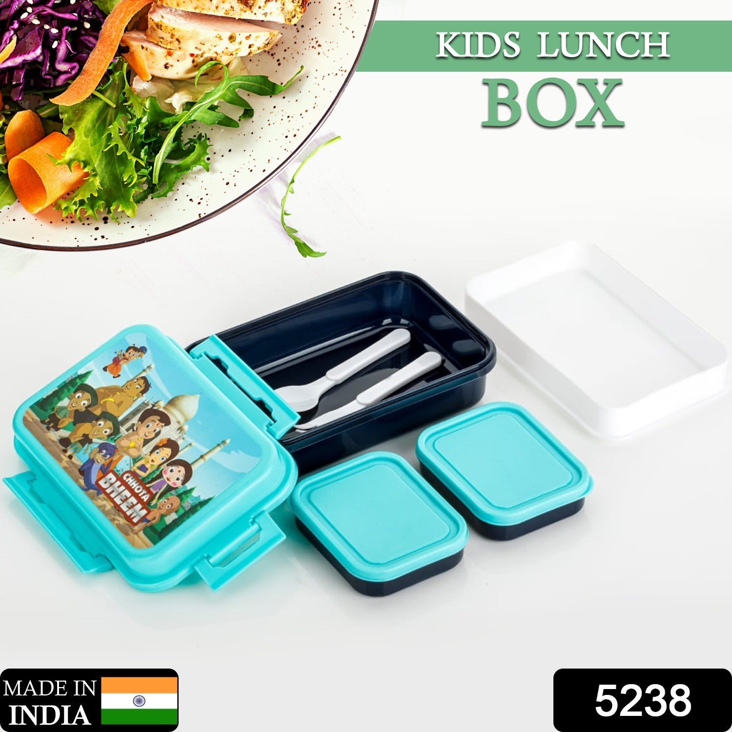 5238 Kids Lunch Box & Air Tight-BPA Free-Inter Lock with 4 Compartment Insulated Lunch Box Plastic Tiffin Box for Boys, Girls & School 