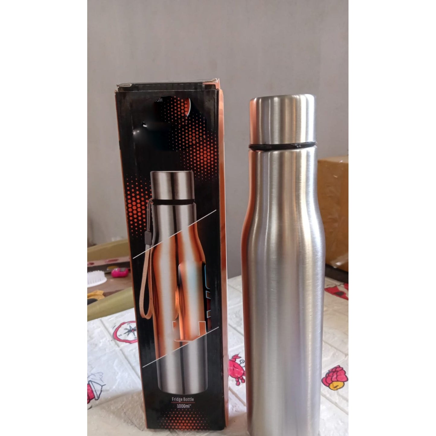 6858  Fridge Water Bottle, Stainless Steel Water Bottles, Flasks for Tea Coffee, Hot & Cold Drinks, BPA Free, Leakproof, Portable For office/Gym/School 1000 ML