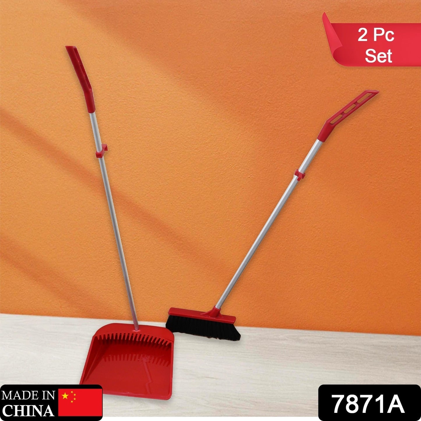 7871A Broom and Dustpan Cleaning Set Long Handled Dustpan and Brush Handle Dust Pan Broom Sweeper Long Handle Broom and Dustpan Set for Kitchen, Home, Lobby Schools, Hospital etc.