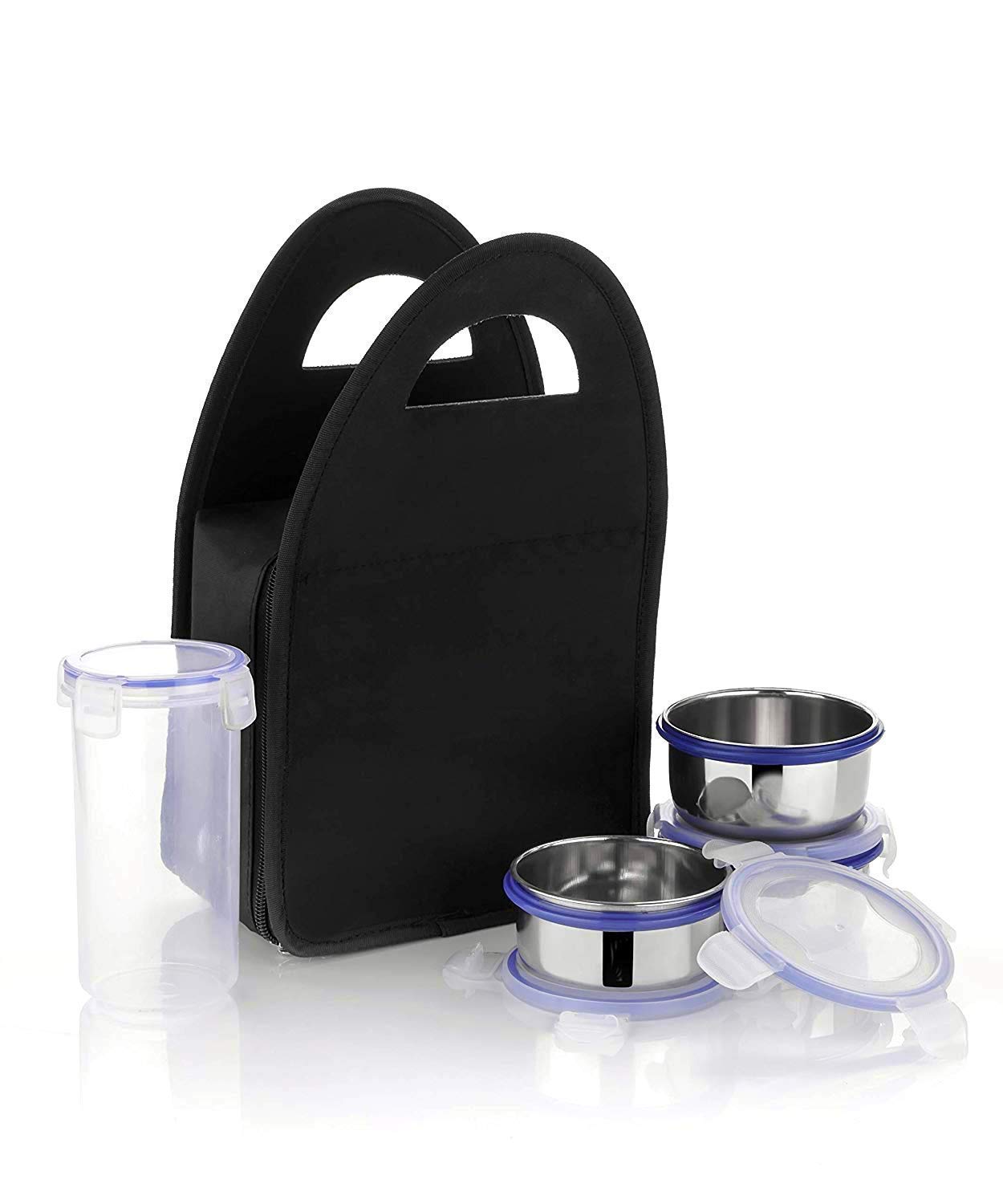 2201 Compact Stainless Steel Airtight Lunch Box Set - 4 pcs (3 Leakproof Containers and 1 Bottle) 
