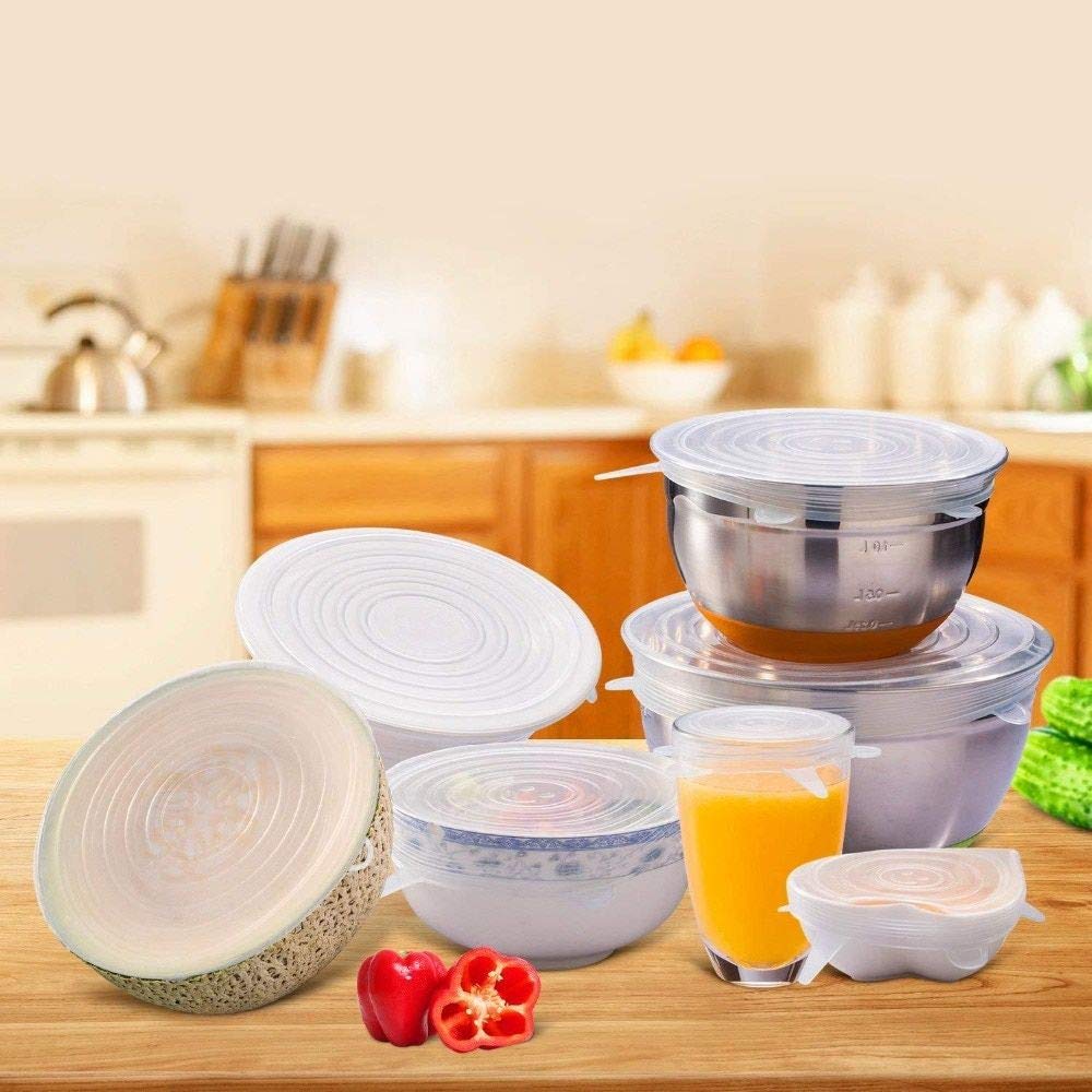 2154 Silicone Stretch Lids Reuseable Microwave Safe Flexible Covers (Set of 6) (Loose Pack) 