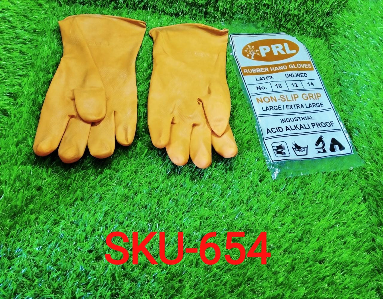 654 - Cut Glove Reusable Rubber Hand Gloves (Orange) - 1 pc 