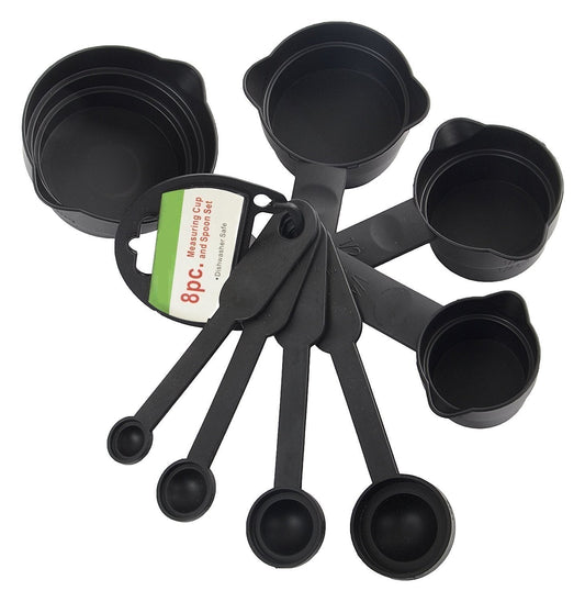 106 Plastic Measuring Cups and Spoons (8 Pcs, Black) Dukan Daily