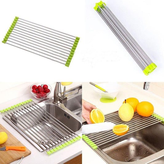 2064A FOLDABLE DRAIN RACK KITCHEN SINK ROLL UP DISH DRYING RACK PORTABLE DISH RACK 