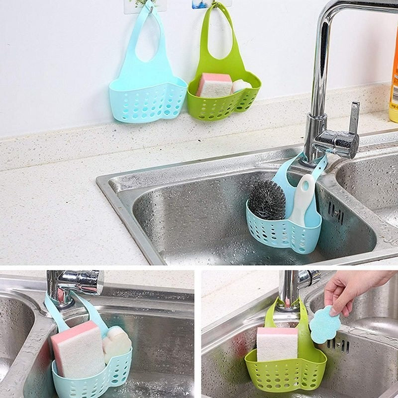 762 Adjustable Kitchen Bathroom Water Drainage Plastic Basket/Bag with Faucet Sink Caddy 