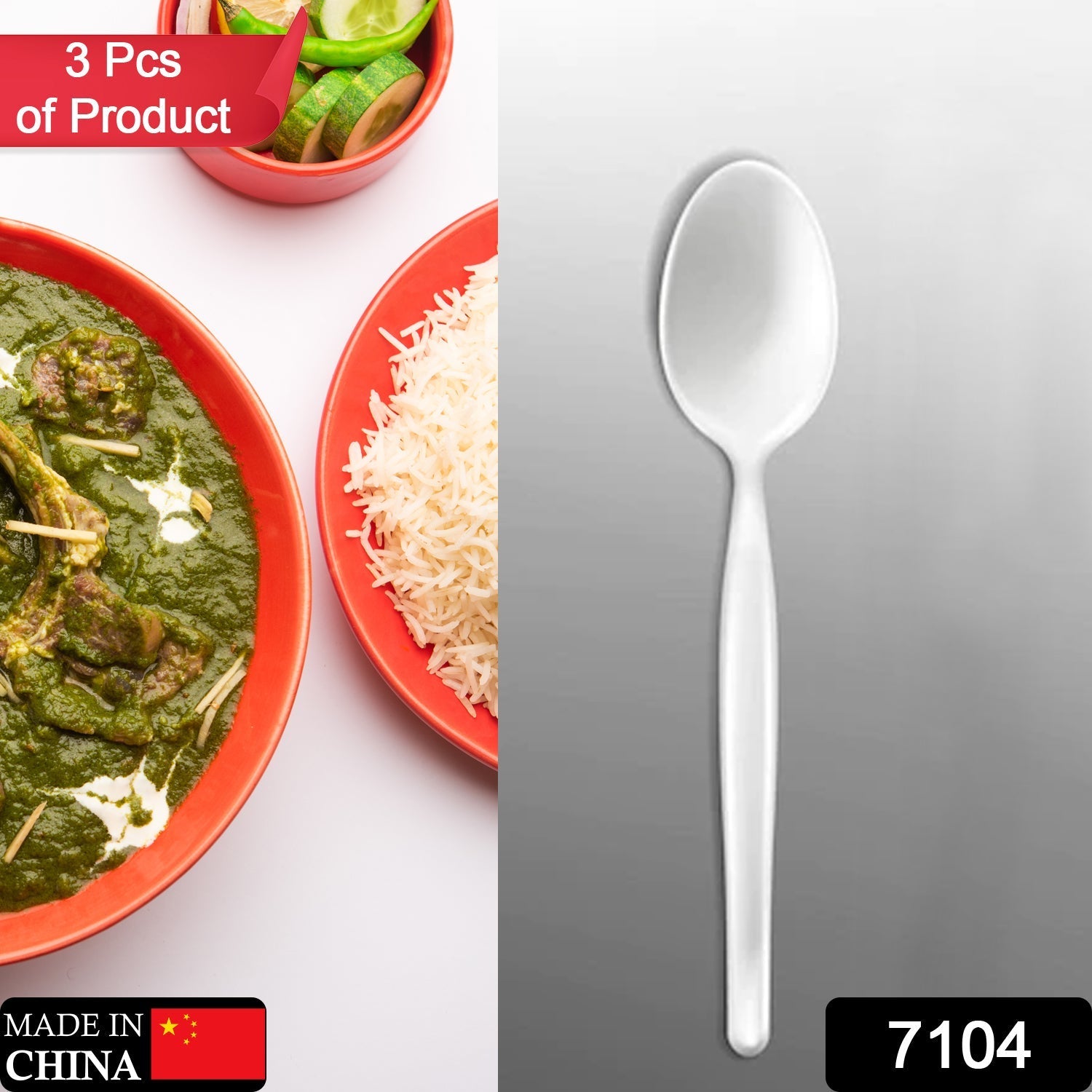 7104 White Spoon Plastic For Home & Restaurant Use ( 3 Pcs ) DukanDaily