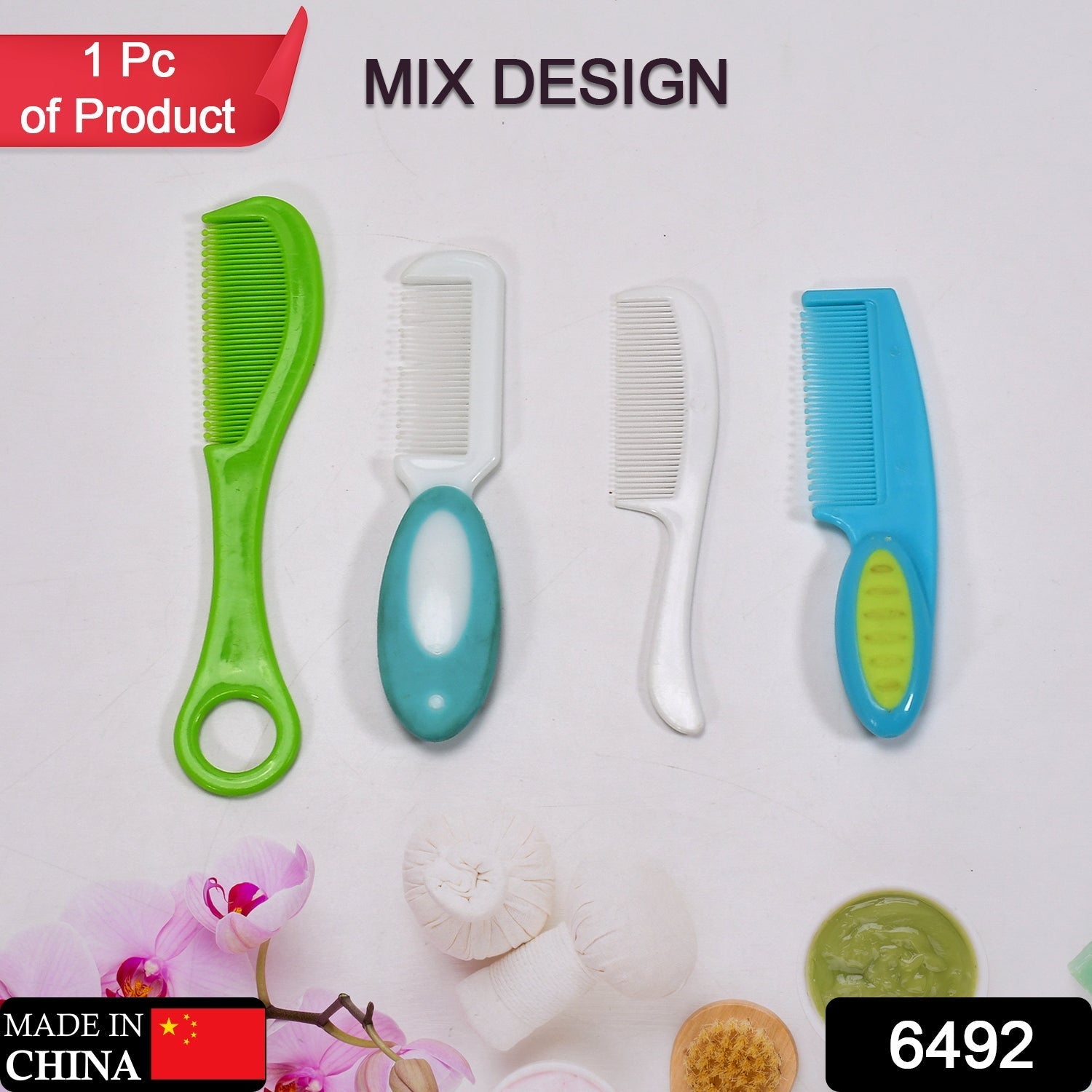 6492 1pc Plastic Rounded Lobes Soft Bristle Baby Soft Hair Brush (Multi-Design) DukanDaily