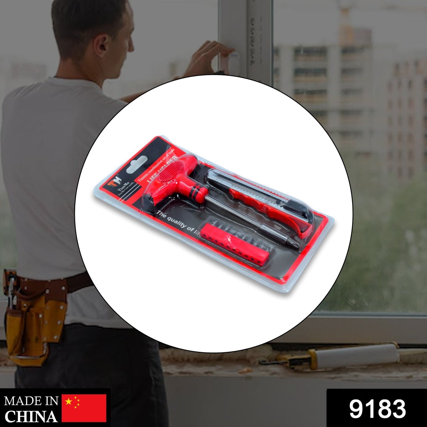 9183 T-shaped screw driver with 10 Screwdriver bits and cutter Dukandaily