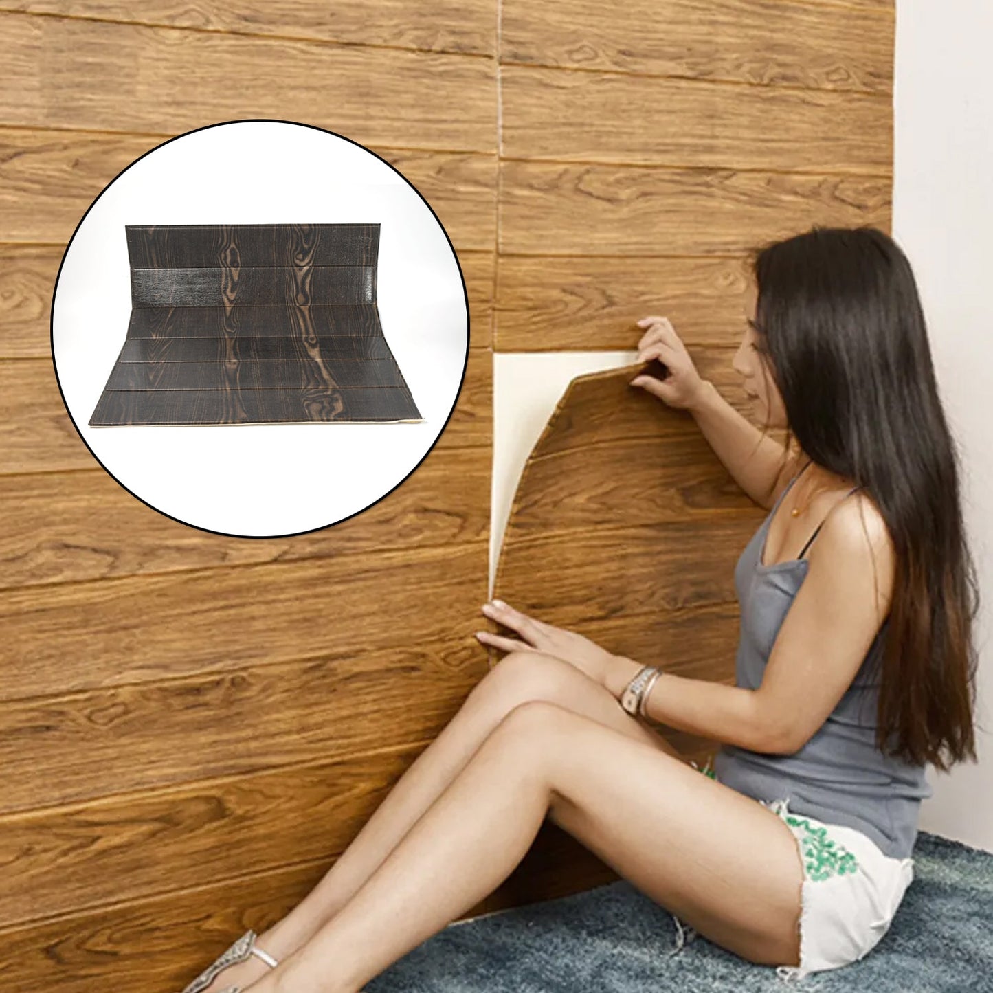 9278 Wooden Design Wallpaper 3D Foam Wallpaper Sticker Panels I Ceiling Wallpaper For Living Room Bedroom I Furniture, Door I Foam Tiles (Square Design) DeoDap