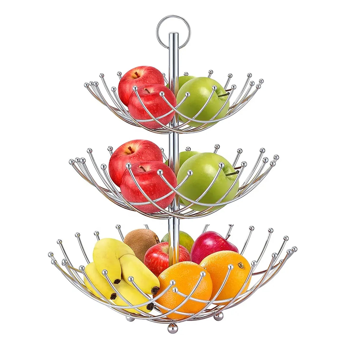 5183 3 Tier Fruit Basket Stainless Steel 60cm For Home Decoration & Kitchen Use Dukandaily
