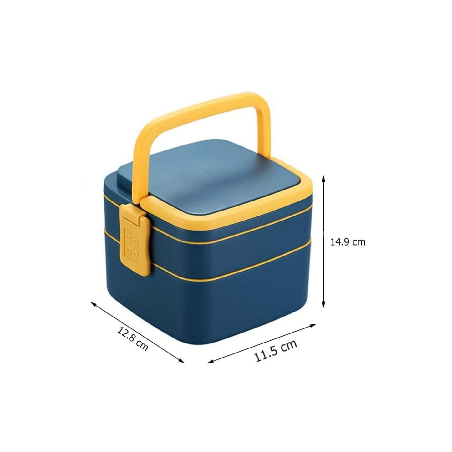 2838A BLUE DOUBLE-LAYER PORTABLE LUNCH BOX STACKABLE WITH CARRYING HANDLE AND SPOON LUNCH BOX , Bento Lunch Box Dukandaily