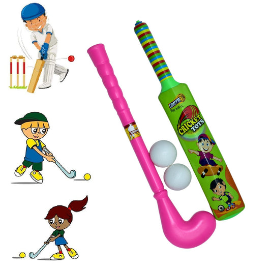 8002 Combo of Light Weight Plastic Bat, Ball & Hockey for Kids, Boys, Indoor, Outdoor Play Dukandaily