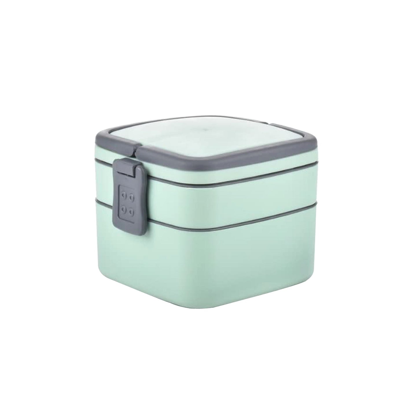 2837A GREEN DOUBLE-LAYER PORTABLE LUNCH BOX STACKABLE WITH CARRYING HANDLE AND SPOON LUNCH BOX , Bento Lunch Box Dukandaily