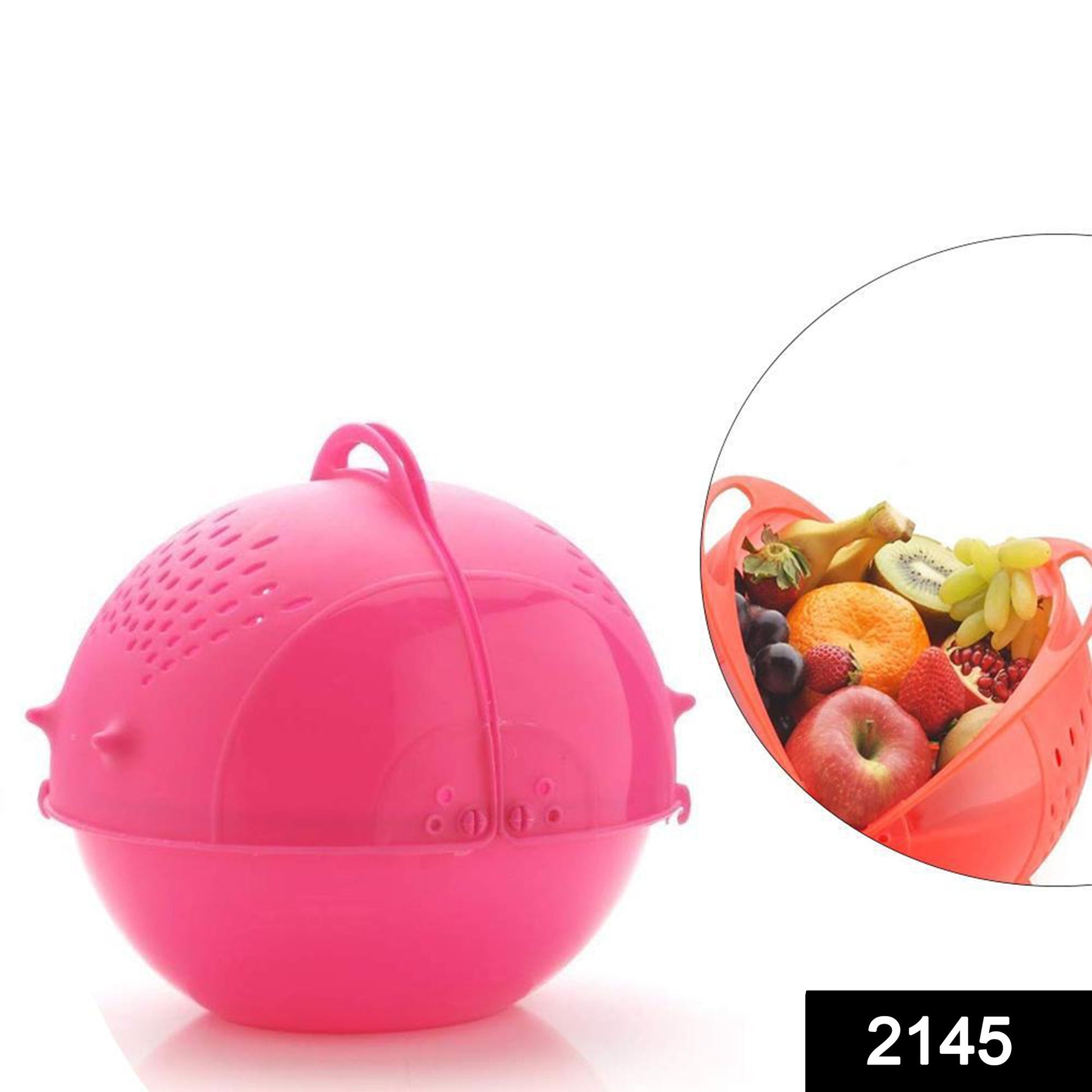 2145  Plastic Revolving Multi Functional Rice, Vegetable Fruit Wash Basket Bowl (Multi Colour) Dukandaily