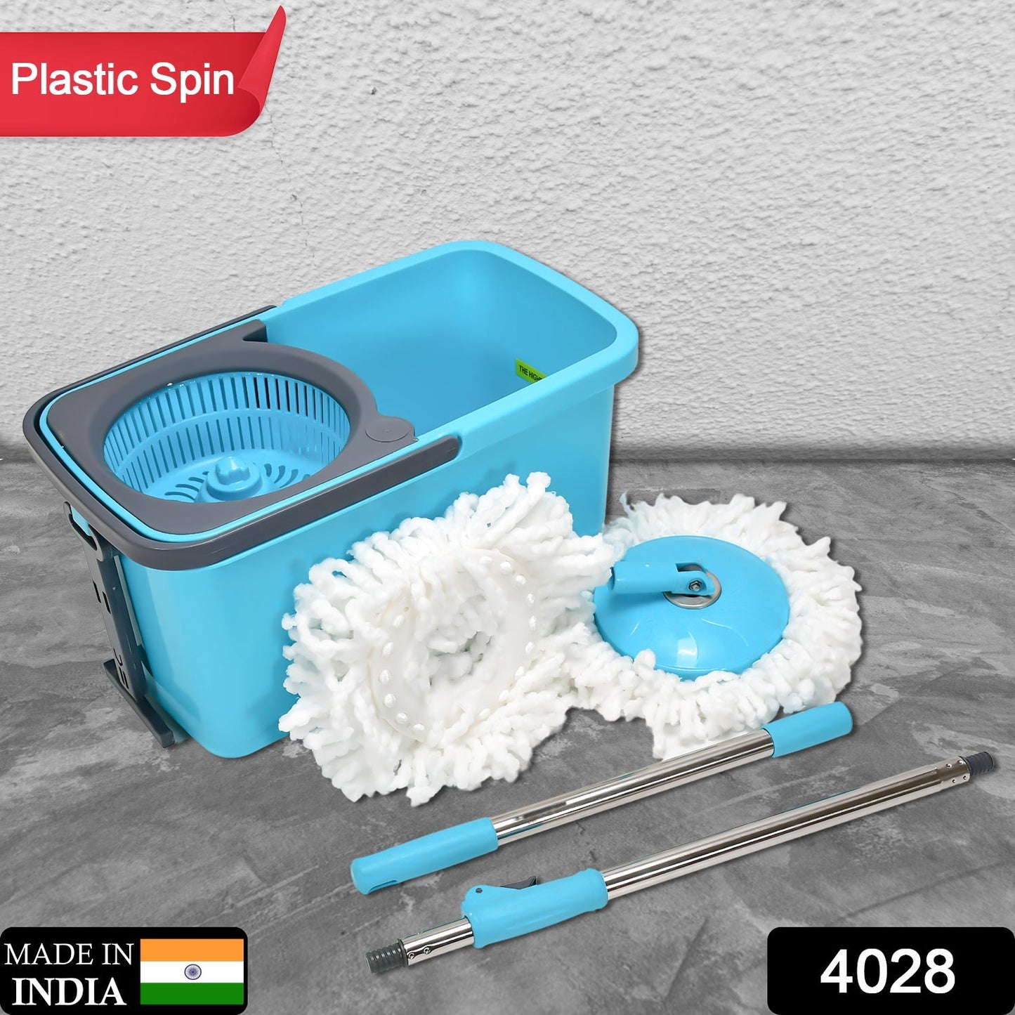 4028 Quick Spin Mop Plastic spin, Bucket Floor Cleaning, Easy Wheels & Big Bucket, Floor Cleaning Mop with Bucket Dukandaily