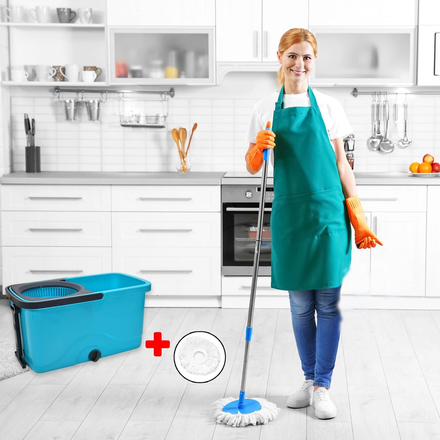 4028 Quick Spin Mop Plastic spin, Bucket Floor Cleaning, Easy Wheels & Big Bucket, Floor Cleaning Mop with Bucket Dukandaily