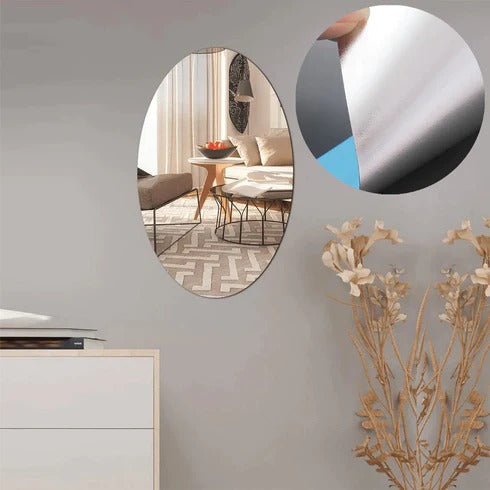9053A SMALL OVAL FRAME LESS MIRROR WALL STICKER FOR DRESSING Dukandaily