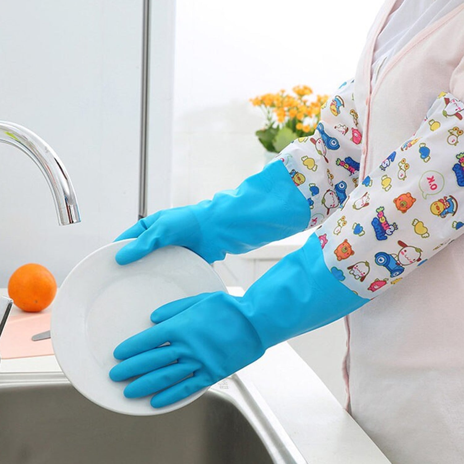 4855 2 Pair Large Blue Gloves For Different Types Of Purposes Like Washing Utensils, Gardening And Cleaning Toilet Etc. Dukandaily