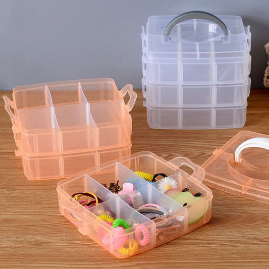 2644 3-Tier 18 Sections Transparent Stackable Adjustable Compartment Slot Plastic Craft Storage Box Dukandaily