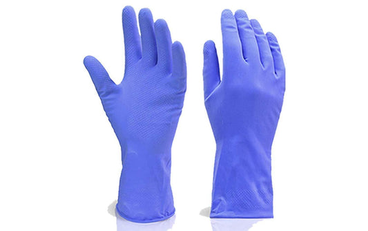666 - Flock line Reusable Rubber Hand Gloves (Blue) - 1pc Dukandaily