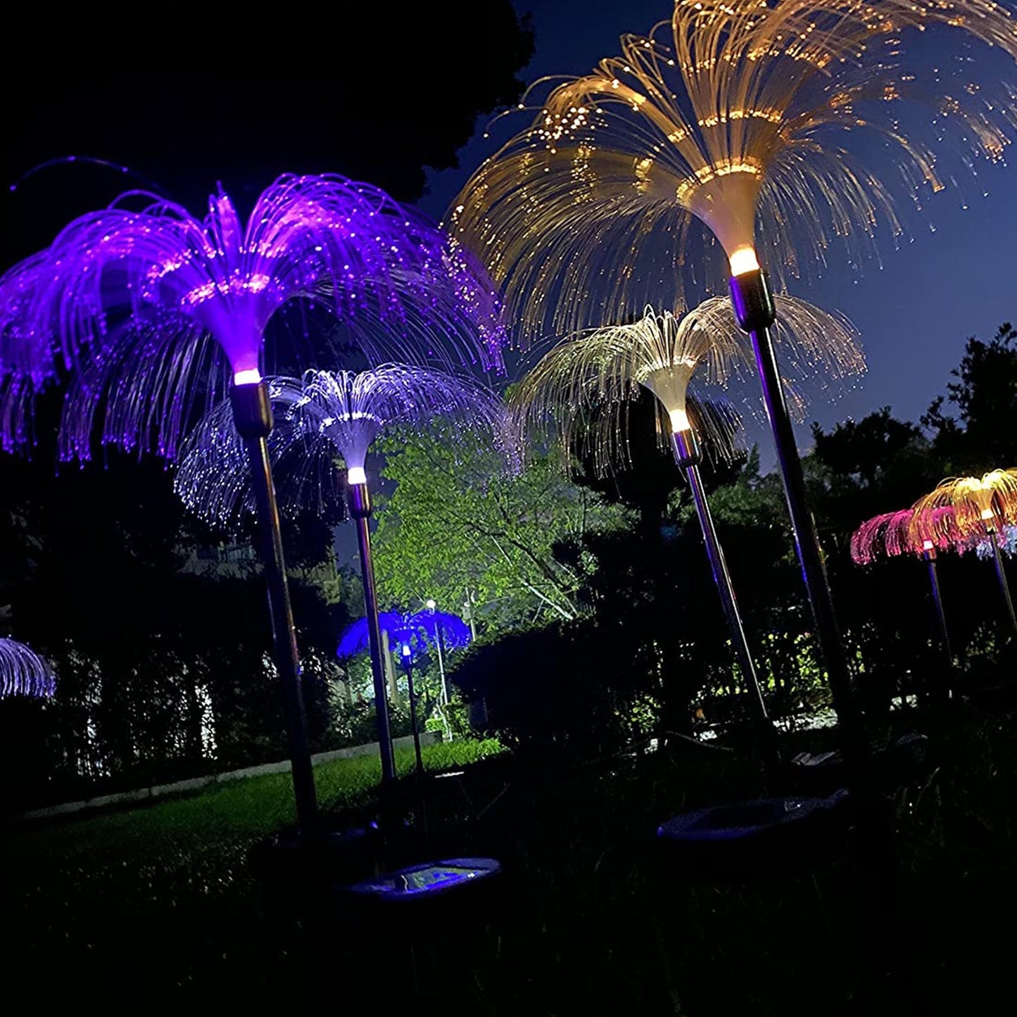 6616 2pcs Garden Solar Outdoor Lights Decorative , 7 Colors Changing RGB Light Waterproof Flower Jellyfish Firework Decor for Garden Patio Landscape Pathway Yard Holiday Decor Dukandaily