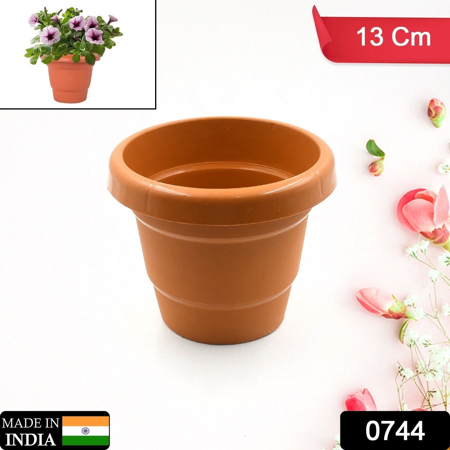 0744 Home Garden Heavy Plastic Flower Planter Round  Pot/Gamla 13cm, Pack of 1
