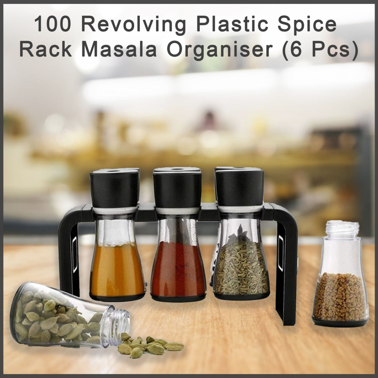 100 Revolving Plastic Spice Rack Masala Organiser (6 Pcs) Dukandaily