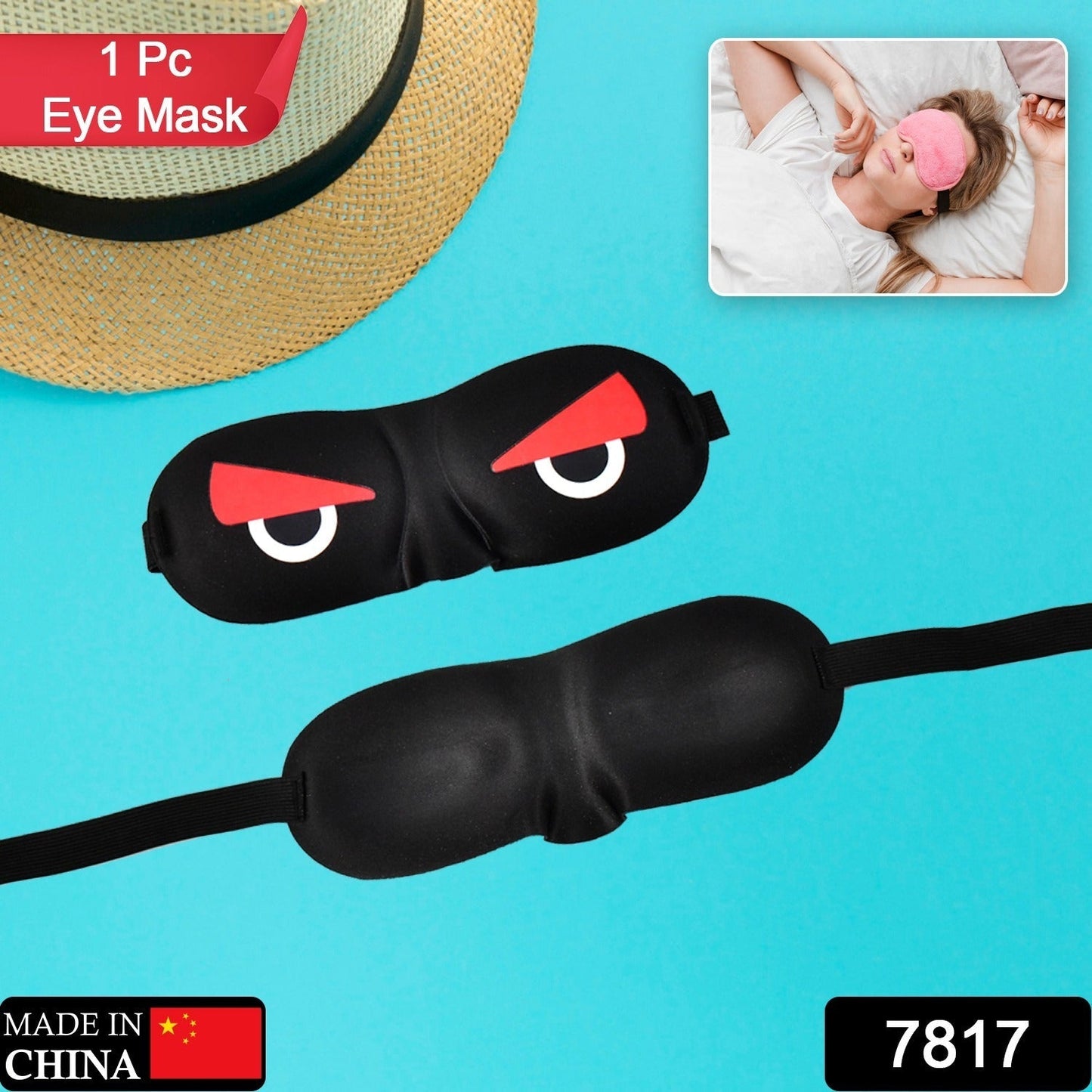 7817  Blind Sleeping Eye Mask Slip Night Sleep Eye black 3D Cotton Cover Super Soft & Smooth Travel Masks for Men Women Girls Boys Kids Dukandaily